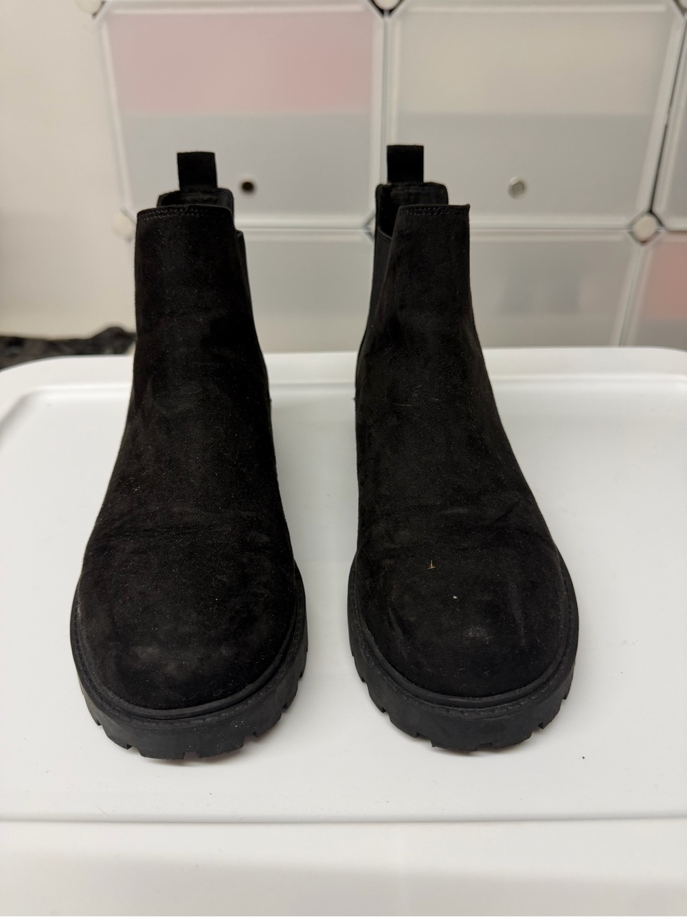 H&M Black Suede Ankle Booties with Lug Sole